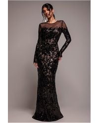 Goddiva - Floral Sequin Mesh Maxi - Lyst