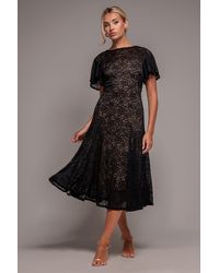 Goddiva - Flutter Sleeve Lace A-Line Midi Dress - Lyst