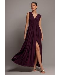 Goddiva - Gathered Shoulder Wrap Neck Draped Waist Maxi Dress - Lyst
