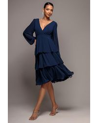 Goddiva - Tiered Chiffon Wrap Midi Dress - Lyst