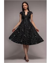 Goddiva - Bead Embellished Jacquard A Line Midi Dress - Lyst