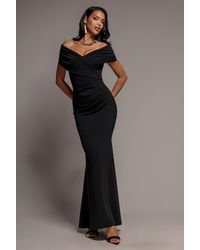 Goddiva - Pleated Bardot Wrap Mermaid Maxi Dress - Lyst