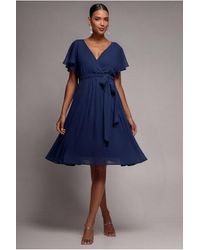 Goddiva - Sustainable Flutter Sleeve Chiffon Wrap Midi Dress - Lyst