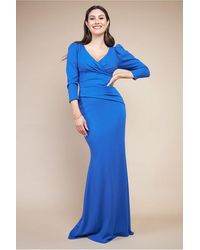 Goddiva - Front Wrap Pleated Scuba Maxi Dress - Lyst