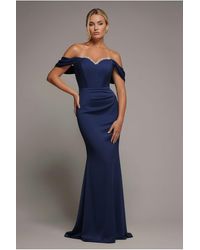 Goddiva - Off The Shoulder Draped Sleeve Maxi Dress With Diamante Neckline - Lyst