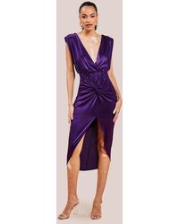 Goddiva - Satin Wrap Knotted Midi Dress - Lyst