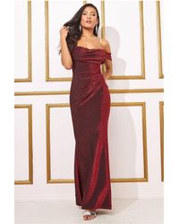 Goddiva - Lurex Cowl Neck Off The Shoulder Maxi - Lyst