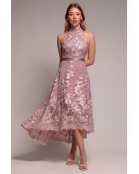 Goddiva - Halter Neck Lace High And Low Dress - Lyst