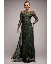 Goddiva - Ombre Sequin Beaded Flared Long Sleeve Maxi Dress - Lyst