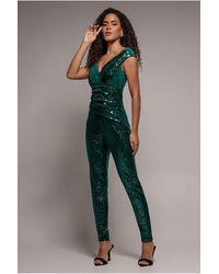 Goddiva - Sequin Velvet Bardot Jumpsuit - Lyst