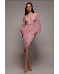 Goddiva - Scuba & Chiffon Balloon Sleeve Wrap Midi Dress - Lyst