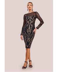 Goddiva - Long Sleeve Sequin Flame Midi Dress - Lyst