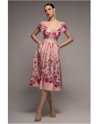 Goddiva - Bardot Floral Print A-Line Scuba Foam Midi Dress - Lyst