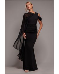 Goddiva - One Shoulder Chiffon Cape Crepe Maxi Dress - Lyst
