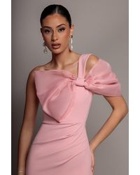Goddiva - Organza Bow One Shoulder Scuba Crepe Maxi Dress - Lyst