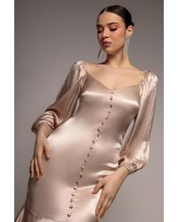 Goddiva - Satin Viscose Front Buttoned Dipped Hem - Lyst