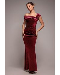 Goddiva - Glitter Velvet One Shoulder Maxi Dress - Lyst