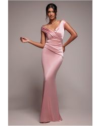 Goddiva - Satin Off The Shoulder Maxi Dress - Lyst