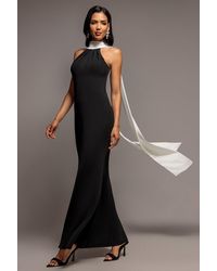Goddiva - Contrast Crepe Halterneck Maxi Dress With Sash - Lyst