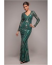 Goddiva - Geo Sequin Long Sleeve Maxi Dress - Lyst