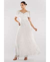 Goddiva - Lace Flutter Sleeve Embroidered Mesh A Line Maxi Dress - Lyst