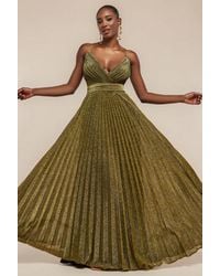 Goddiva - Sleeveless Pleated A Line Lurex Maxi Dress - Lyst