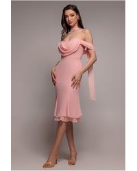 Goddiva - Chiffon Cowl Off Shoulder Wing Tiered Midi Dress - Lyst