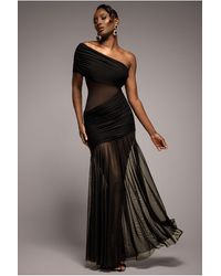 Goddiva - Gathered One Shoulder Sheer Panel Maxi Dress - Lyst