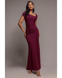 Goddiva - Cap Sleeve Pleated Asymmetric Maxi Dress - Lyst