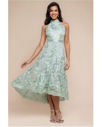 Goddiva - Halter Neck Lace High And Low Dress - Lyst
