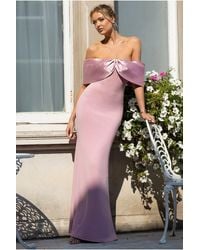 Goddiva - Twist Knot Satin & Scuba Bardot Maxi Dress - Lyst