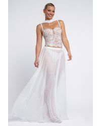 Goddiva - Embroidered Lace Corset Polka Dobby Chiffon A-Line Maxi Skirt With Scarf & Gloves - Lyst
