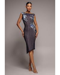 Goddiva - Floral Embroidery Asymmetric Lace Midi Dress - Lyst