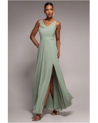 Goddiva - Chiffon Cowl Twisted Rope Strap Lace-Up Flared Maxi Dress - Lyst