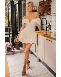 Goddiva - Bardot Babydoll Corset Mini Dress - Lyst