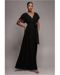 Goddiva - Chiffon Flutter Sleeve Wrap Maxi Dress - Lyst