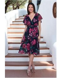 Goddiva - Printed Flutter Sleeve Midi Dress - Lyst