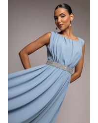 Goddiva - Chiffon Maxi With Embellished Belt - Lyst