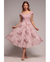 Goddiva - Scuba & Textured Chiffon A Line Midi Dress - Lyst