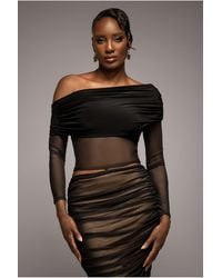 Goddiva - Gathered Bardot Asymmetric Mesh Panel Top - Lyst