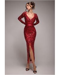 Goddiva - Sequin Tassel Maxi Dress With Thigh Slit - Lyst