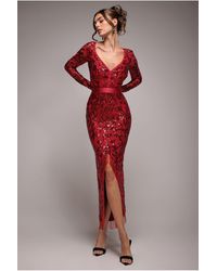 Goddiva - Sequin Tassel Maxi Dress With Thigh Slit - Lyst