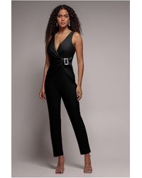 Goddiva - Buckle Plunge Bow Detail Jumpsuit - Lyst