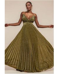 Goddiva - Sleeveless Pleated A Line Lurex Maxi Dress - Lyst