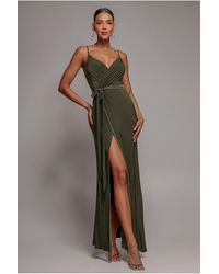 City Goddess - Wrap Front Maxi Slip Dress With Waist Tie-Up - Lyst