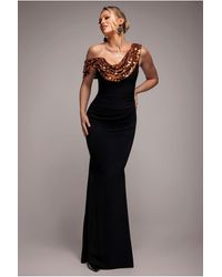 Goddiva - Cowl One Shoulder Contrast Sequin & Scuba Crepe Maxi Dress - Lyst