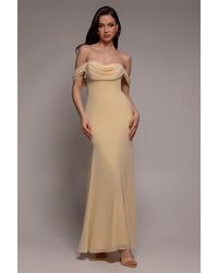 Goddiva - Chiffon Bardot Cowl Neck Maxi Dress - Lyst