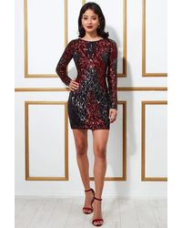 Goddiva - Boat Neck Full Sleeve Sequin Midi Dress - Lyst
