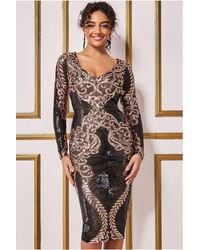 Goddiva - Contrast Sequin Long Sleeve Midi Dress - Lyst