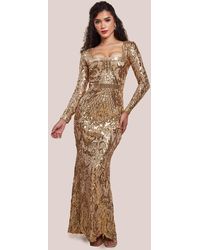 Goddiva - Sequin Square Neck Maxi With Scallop Hem - Lyst